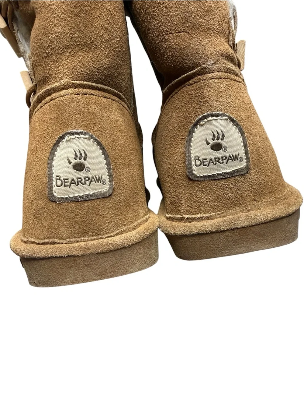 BEARPAW Brown Suede Sheepskin Lined Winter Boots Women’s Size 7 Toggle Mid Calf